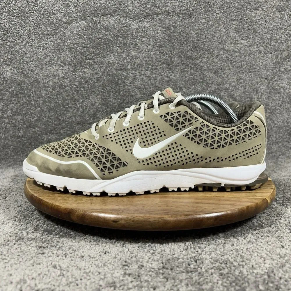 Nike Air Rate Tour 379200-212 Men’s Size 11.5 Khaki Mesh Spiked Golf Shoes Used - Picture 5 of 11